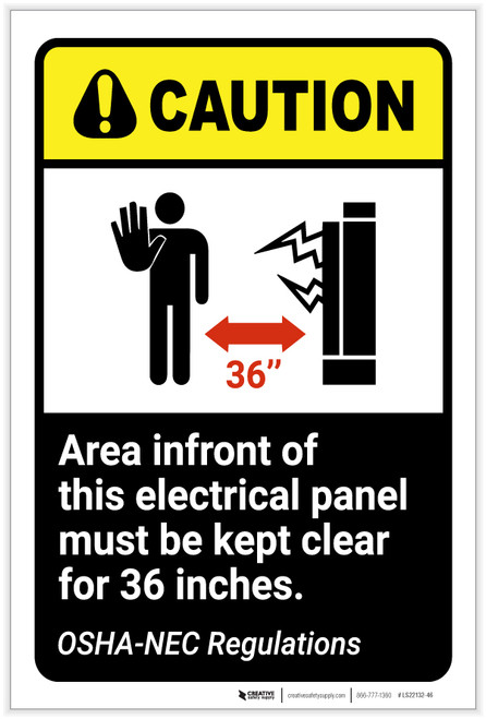 Caution: Electrical Panel Area Keep Clear NEC Regulation ANSI Portrait - Label