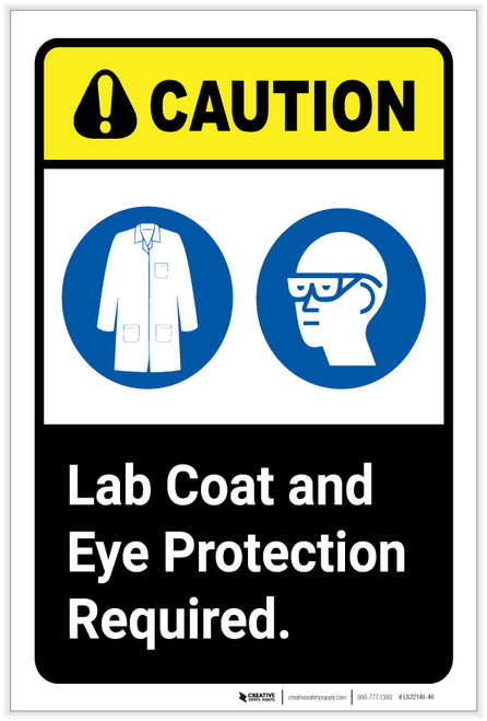 Caution: Lab Coat And Eye Protection Required ANSI Portrait - Label
