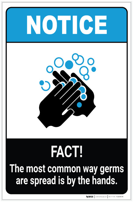 Notice: Hands Commonly Spread Germs ANSI Portrait - Label