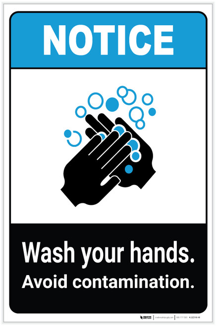 Notice: Wash Hands Avoid Contamination ANSI Portrait - Label