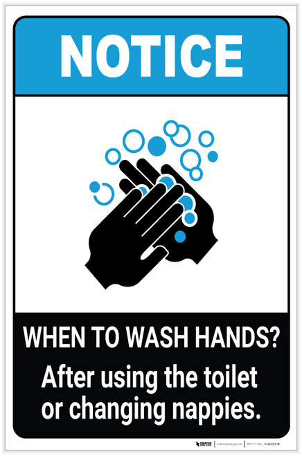 Notice: Wash Hands After Using Toilet ANSI Portrait - Label