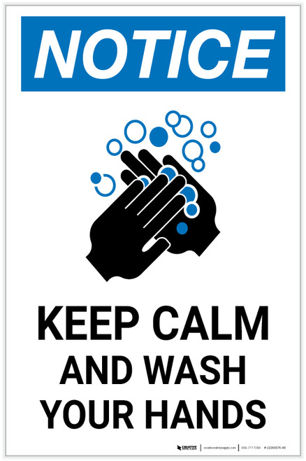 Notice: Keep Calm And Wash Your Hands Portrait - Label