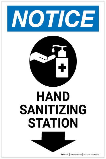 Notice: Hand Sanitizing Station Down Arrow with Icon Portrait - Label