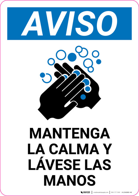 Notice: Keep Calm and Wash Your Hands Spanish with Icon Portrait - Label