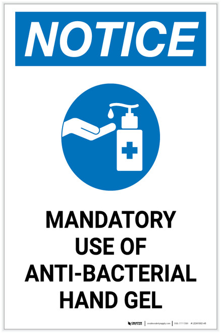 Notice: Mandatory Use Of Anti-Bacterial Hand Gel with Icon Portrait - Label