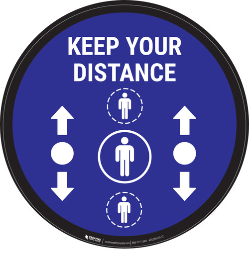 Keep Your Distance With Social Distance Dots Blue - Circular - Floor Sign