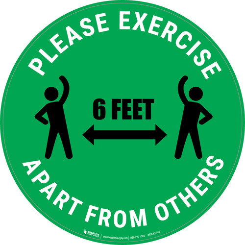 Please Exercise 6Ft Apart From Others With Icons Green - Circular - Floor Sign