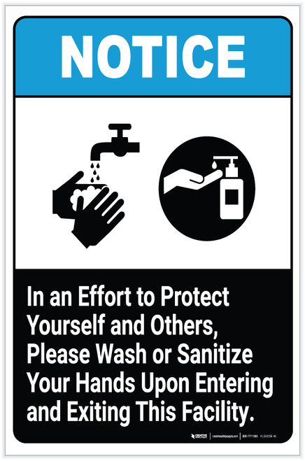 Please Wash or Sanitize Your Hands Upon Entering and Exiting This Facility - Label