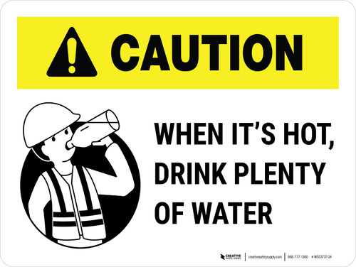 Caution: When Its Hot Drink Plenty Of Water Landscape - Wall Sign