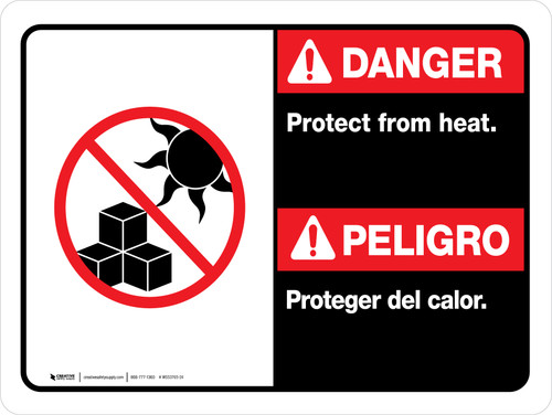 Danger: Protect From Heat Bilingual Landscape - Wall Sign