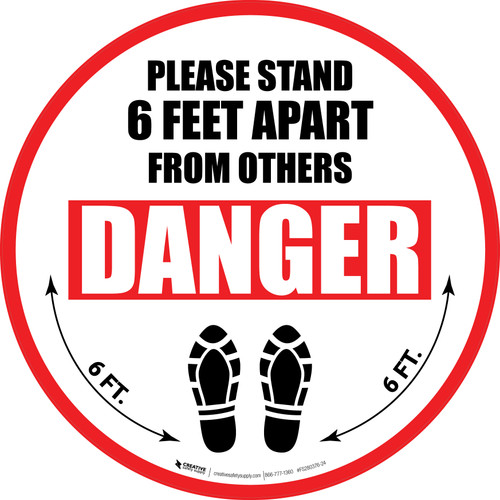 Please Stand 6 Feet Apart From Others Danger Shoe Prints - Circular - Floor Sign