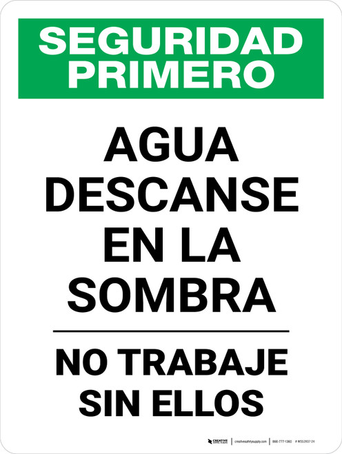 Safety First: Water Rest Shade Don't Work Without Them Spanish Portrait - Wall Sign