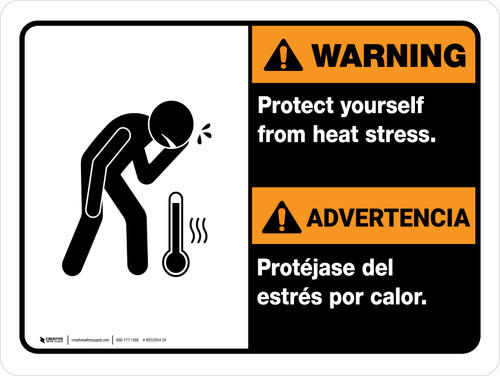 Warning: Protect Yourself From Heat Stress Bilingual Landscape - Wall Sign
