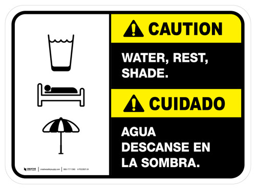 Caution: Water Rest Shade Bilingual Rectangular - Floor Sign