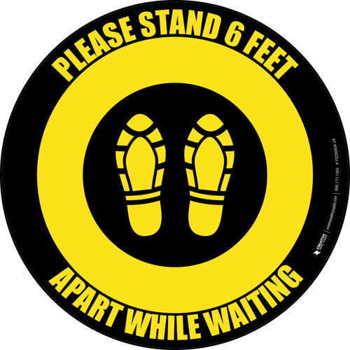 Please Stand 6 Feet Apart While Waiting Shoe Prints Yellow/Black - Circular - Floor Sign