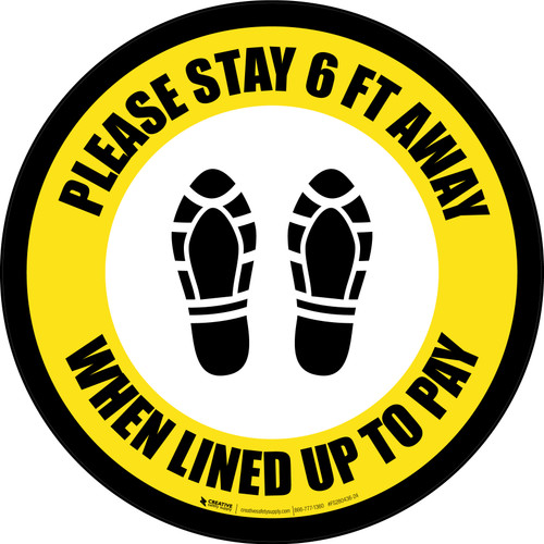 Please Stay 6 Ft Away When Lined Up To Pay Shoe Prints Border - Circular - Floor Sign