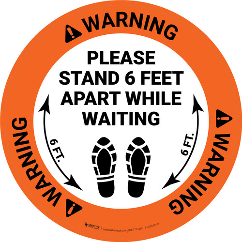 Warning: Please Stand 6 Feet Apart While Waiting Shoe Prints - Circular - Floor Sign