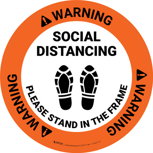 Warning: Social Distancing Please Stand In The Frame Shoe Prints - Circular - Floor Sign