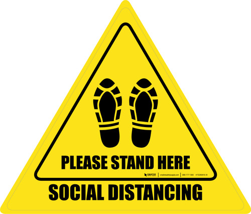 Social Distancing Please Stand Here Shoe Prints Triangle - Floor Sign