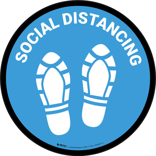 Social Distancing Shoe Prints Blue Circular - Floor Sign