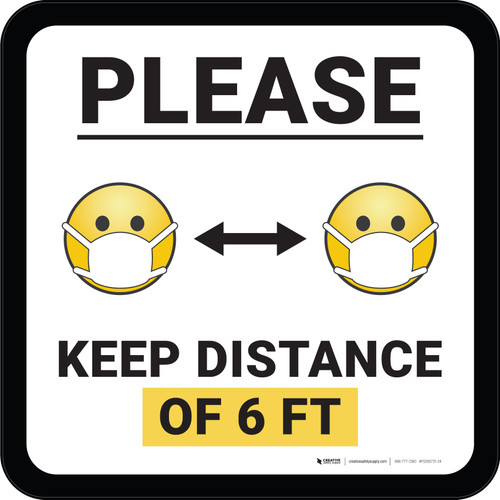 Please Keep Distance of 6 ft with Emojis Square - Floor Sign