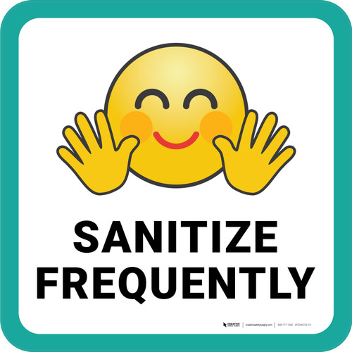 Sanitize Frequently with Emoji Square - Floor Sign