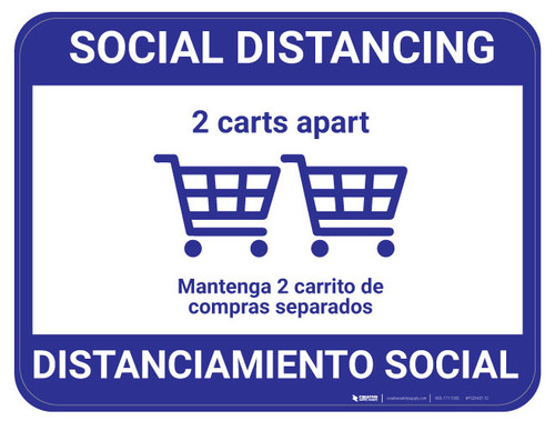 Social Distancing - 2 carts - Blue - Bilingual - Floor Sign