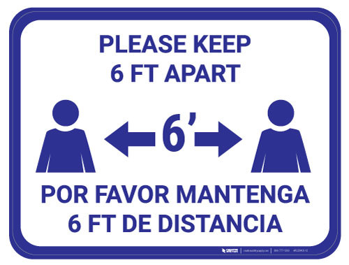 Please Keep 6 FT Apart - Blue - Bilingual - Floor Sign