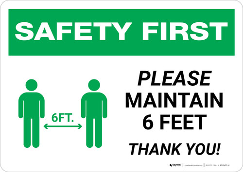 Safety First: Please Maintain 6 Feet with Icon Landscape - Wall Sign