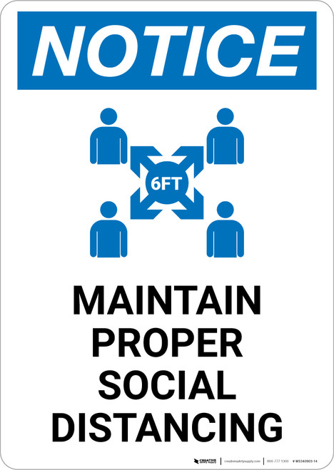 Notice: Maintain Proper Social Distancing with Icon Portrait - Wall Sign