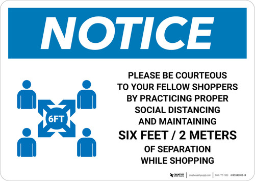 Notice: Please Be Courteous Social Distancing with Icon Landscape - Wall Sign