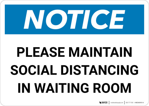 Notice: Please Maintain Social Distancing Stop the Spread with Icon Landscape - Wall Sign