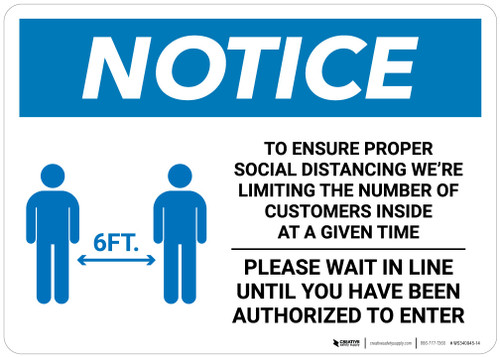 Notice: Social Distancing Limited Customers Authorized with Icon Landscape - Wall Sign