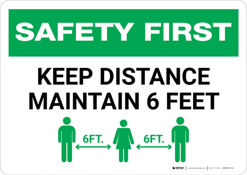 Safety First: Keep Distance Maintain 6ft with Icon Landscape - Wall Sign