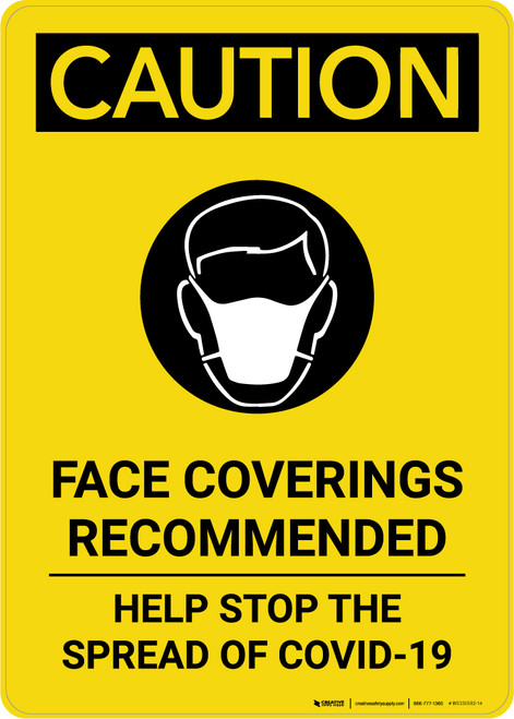 Caution: Face Coverings Recommended COVID-19 with Icon Portrait - Wall Sign