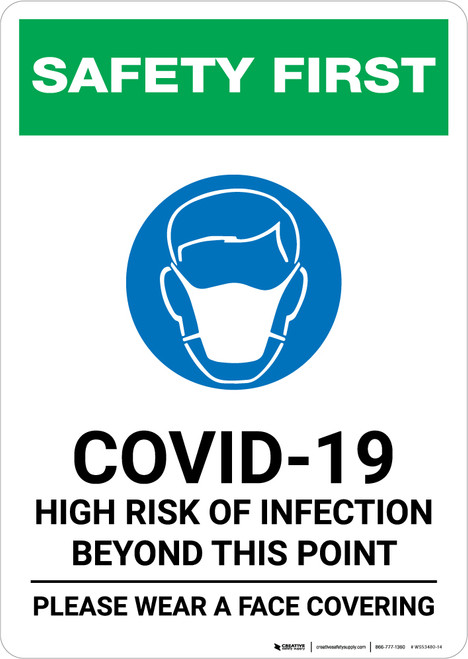 Safety First: COVID-19 High Risk Of Infection Wear Face Covering with Icon Portrait - Wall Sign
