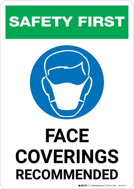 Safety First: Face Coverings Recommended with Icon Portrait - Wall Sign