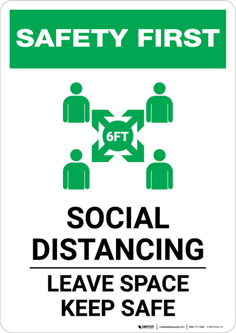 Safety First: Social Distancing Leave Space Keep Safe with Icon Portrait - Wall Sign