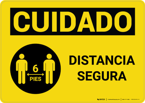 Caution: Safe Distance Spanish with Icon Landscape - Wall Sign