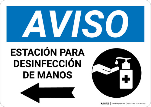 Notice: Hand Sanitizing Station Left Spanish with Icon Landscape - Wall Sign