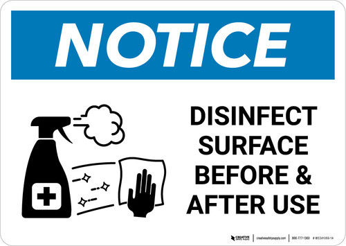 Notice: Disinfect Surface Before and After Use with Icon Landscape - Wall Sign