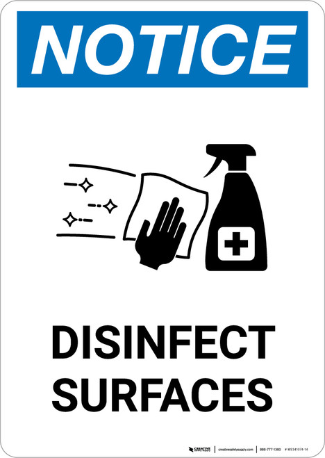 Notice: Disinfect Surfaces with Icon Portrait - Wall Sign