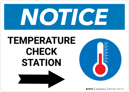 Notice: Temperature Check Station Right with Icon Landscape - Wall Sign