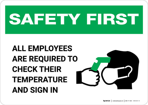 Safety First: All Employees Are Required To Check Temperature with Icon Landscape - Wall Sign