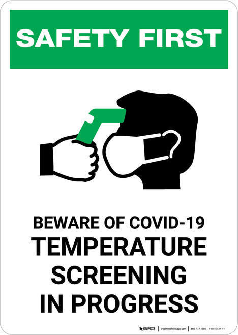 Safety First: Beware Of COVID-19 Temperature Screening with Icon Portrait - Wall Sign