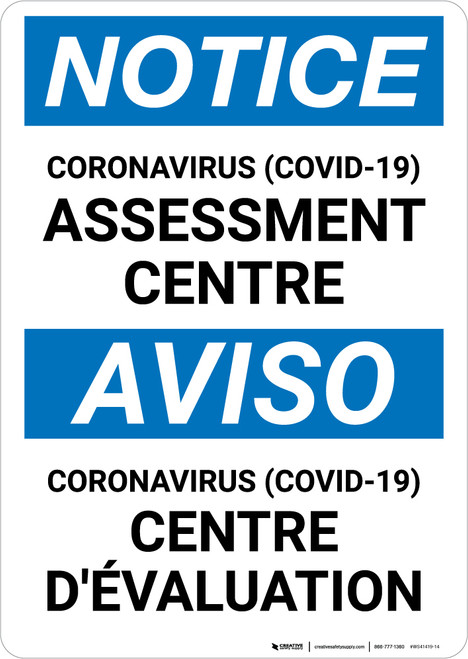 Notice: Coronavirus Assessment Centre Bilingual Portrait - Wall Sign