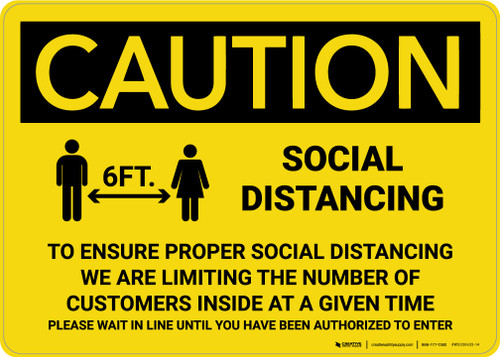 Caution: Social Distancing We Are Limiting the Number of Customers with Icon Landscape - Wall Sign