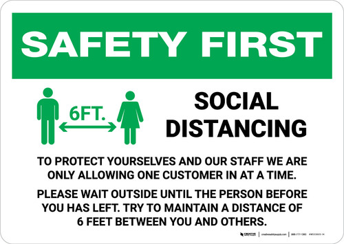 Safety First: Social Distancing One Customer At A Time with Icon Landscape - Wall Sign