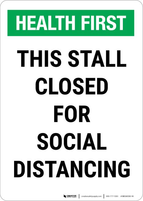 Health First: This Stall Is Closed For Social Distancing Portrait - Wall Sign