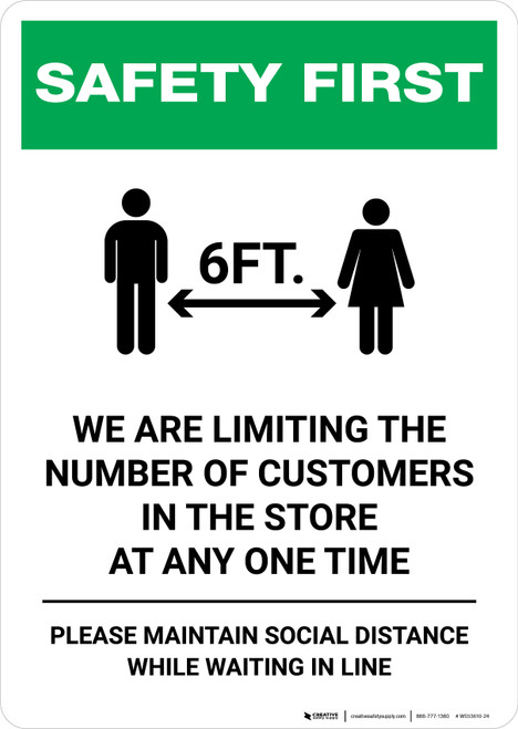 Safety First: Limiting Number Of Customers In Store with Icon Portrait - Wall Sign
